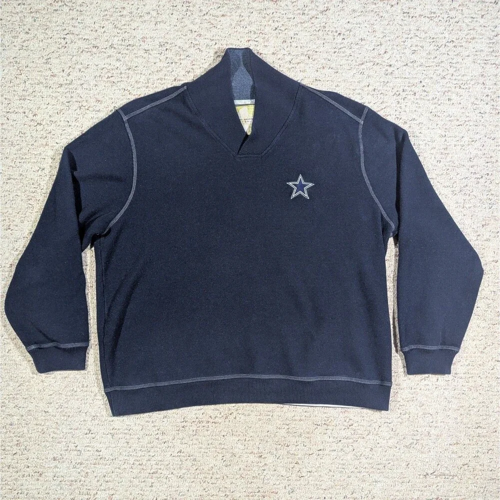 Tommy Bahama Football Sweatshirt Dallas Cowboys Mens 3XL Mock V-Neck NFL Sweater
